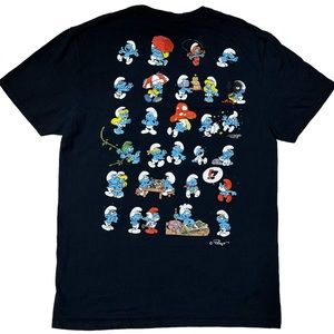The Smurfs Papa Smurf Smurfette & Gang Cartoon Graphic T-Shirt Black Unisex M